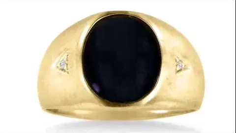 Oval Black Onyx and Diamond Men's Ring Crafted In Solid 14K Yellow Gold - SuperJeweler.com
