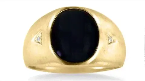 Oval Black Onyx and Diamond Men's Ring Crafted In Solid Yellow Gold - SuperJeweler.com